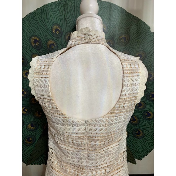 Retro Style White Lace Mock Neck Dress with Keyhole Back ABS by Allen Schwartz - Picture 6 of 7